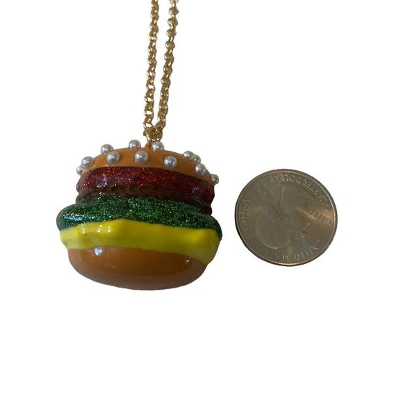 Betsey Johnson Sparkly Hamburger Pendant Necklace. - Picture 7 of 7